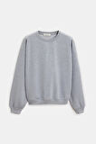 Gri - L Kadın Oversize Bisiklet Yaka Basic Casual Sweatshirt