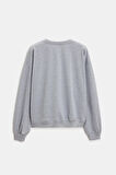 Gri - L Kadın Oversize Bisiklet Yaka Basic Casual Sweatshirt