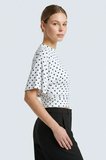 Beyaz Puantiyeli Bisiklet Yaka Beli Büzgülü Yarasa Kollu Crop Bluz