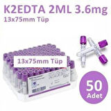 Medikalcim 50 Adet Kan Alma Tüpü, Mor Kapak, K2E K2EDTA 2ml 3.6mg 13x75mm, Bd Vacutainer