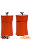 Kiremit Ahşap Tuz Ve Karabiber El Değirmeni Öğütücü Grinder 2 Adet 8 Cm