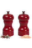 Koyu Kırmızı Ahşap Tuz Ve Karabiber El Değirmeni Öğütücü Grinder 2 Adet 10 Cm