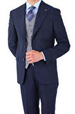 Slim Fit Viskon Karışımlı Yelekli Erkek Takım Elbise - Modern Kesim