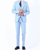 Slim Fit Yelekli Erkek Takım Elbise - Viskon Karışımlı Dört Mevsim Kullanılabilir-KAW1003S