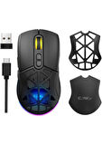 Claw's Nexus Air V1 Kablosuz 10000 Dpi Pixart PMW3325 Sensör Makro Yazılımlı & Değiştirilebilir Kapaklı RGB Kablosuz Gaming Mouse - Siyah (2.4 GHz Kablosuz + BT5.1 + Type-C ile Kullanım Desteği)