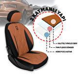 Minderland FA Serisi - Volkswagen Jetta ile uyumlu Koltuk Kılıfı, Deri / Taba