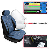 Minderland FA Serisi - Chevrolet Malibu ile uyumlu Koltuk Kılıfı, Keten / Mavi Melanj