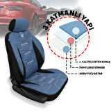 Minderland FA Serisi - Peugeot 207 ile uyumlu Koltuk Kılıfı, Keten / Mavi Melanj