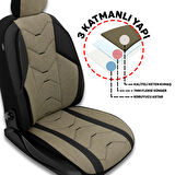 Verita Elegance Serisi - Renault Kangoo ile uyumlu Koltuk Kılıfı, Keten-Deri / Haki