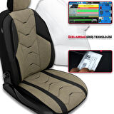 Verita Elegance Serisi - Volvo XC90 ile uyumlu Koltuk Kılıfı, Keten-Deri / Haki