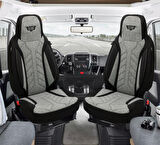 PLKT Serisi Ford Transit Custom 2012-2023 ile Uyumlu Pilot Oto Koltuk Kılıfı, Gri/Siyah