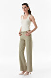 Yüksek Bel Palazzo Keten Pantolon