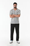 Çizgili Nakışlı Polo Yaka Tişört