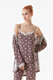 Kalp Baskılı İp Askılı 3 Lü Pijama Takımı