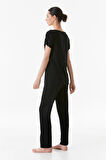 Basic V Yaka Dantel Detaylı Pijama Takımı