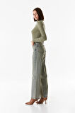 Eskitme Görünümlü Wide Leg Jean