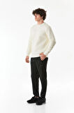 3 İplik Kabartma Baskılı Bisiklet Yaka Sweatshirt