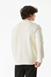 3 İplik Kabartma Baskılı Bisiklet Yaka Sweatshirt