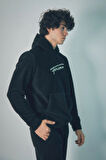 Yazı Nakışlı Kanguru Cepli Kapüşonlu Polar Sweatshirt
