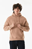 3 İplik Kabartma Baskılı Kapüşonlu Kanguru Cepli Sweatshirt