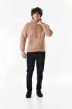 3 İplik Kabartma Baskılı Kapüşonlu Kanguru Cepli Sweatshirt