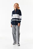 3 İplik Renk Bloklu Yarım Fermuarlı Sweatshirt