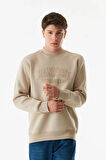 3 İplik Yazı Nakışlı Dik Yaka Sweatshirt