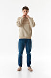 3 İplik Yazı Nakışlı Dik Yaka Sweatshirt