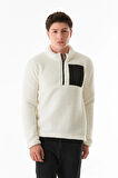 Dik Yaka Yarım Fermuarlı Peluş Sweatshirt