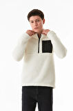 Dik Yaka Yarım Fermuarlı Peluş Sweatshirt