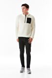 Dik Yaka Yarım Fermuarlı Peluş Sweatshirt