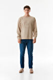 Yazı Kabartmalı Bisiklet Yaka Sweatshirt