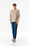 Yazı Kabartmalı Bisiklet Yaka Sweatshirt