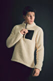 Dik Yaka Yarım Fermuarlı Peluş Sweatshirt