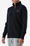 Ny Nakışlı Yarım Fermuarlı Dik Yaka Sweatshirt