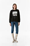 3 İplik Baskılı Bisiklet Yaka Sweatshirt