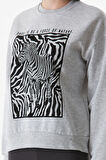 3 İplik Zebra Baskılı Bisiklet Yaka Sweatshirt