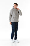 Nakışlı Kapüşonlu Kanguru Cepli Peluş Sweatshirt