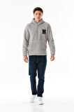 Nakışlı Kapüşonlu Kanguru Cepli Peluş Sweatshirt