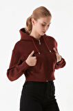 3 İplik Basic Kapüşonlu Crop Sweatshirt Hoodie