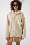 Kadın Fermuarlı Oversize Peluş Ceket  55446