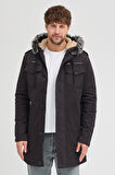 Erkek  İçi Kürklü Soğuk Ve Rüzgar Geçirmez Kışlık Kapşonlu Mont 225