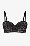 Kadın Dolgusuz Tül Detaylı Leopar Desenli Toparlayıcı Straplez Sütyen