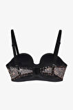 Kadın Dolgusuz Tül Detaylı Leopar Desenli Toparlayıcı Straplez Sütyen