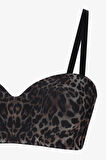 Kadın Dolgusuz Tül Detaylı Leopar Desenli Toparlayıcı Straplez Sütyen