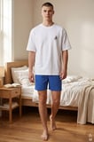 Erkek Pamuklu Mavi Baskılı Cepli Şortlu Pijama Takımı