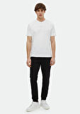Beyaz Baskılı Bisiklet Yaka %100 Pamuk T-Shirt