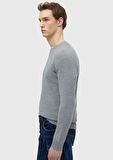 Gri Bisiklet Yaka Jakarlı Yün Karışımlı Triko Kazak