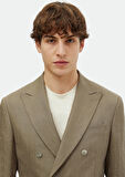 Haki Çizgili Zeroweight Slim Fit Keten Karışımlı Ceket