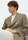 Haki Çizgili Zeroweight Slim Fit Keten Karışımlı Ceket